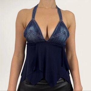 Y2K Stefanel Vintage Denim Halter Crop-top